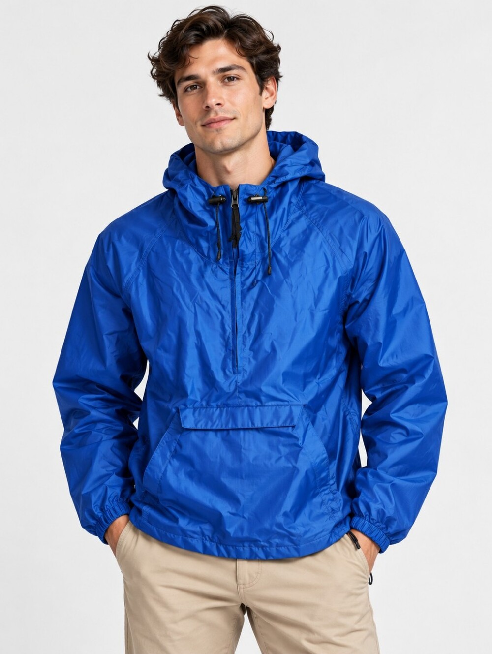 Woolrich Jacket Rugged Outdoor Wear Vintage Blue Windbreaker Hooded Front Pouch